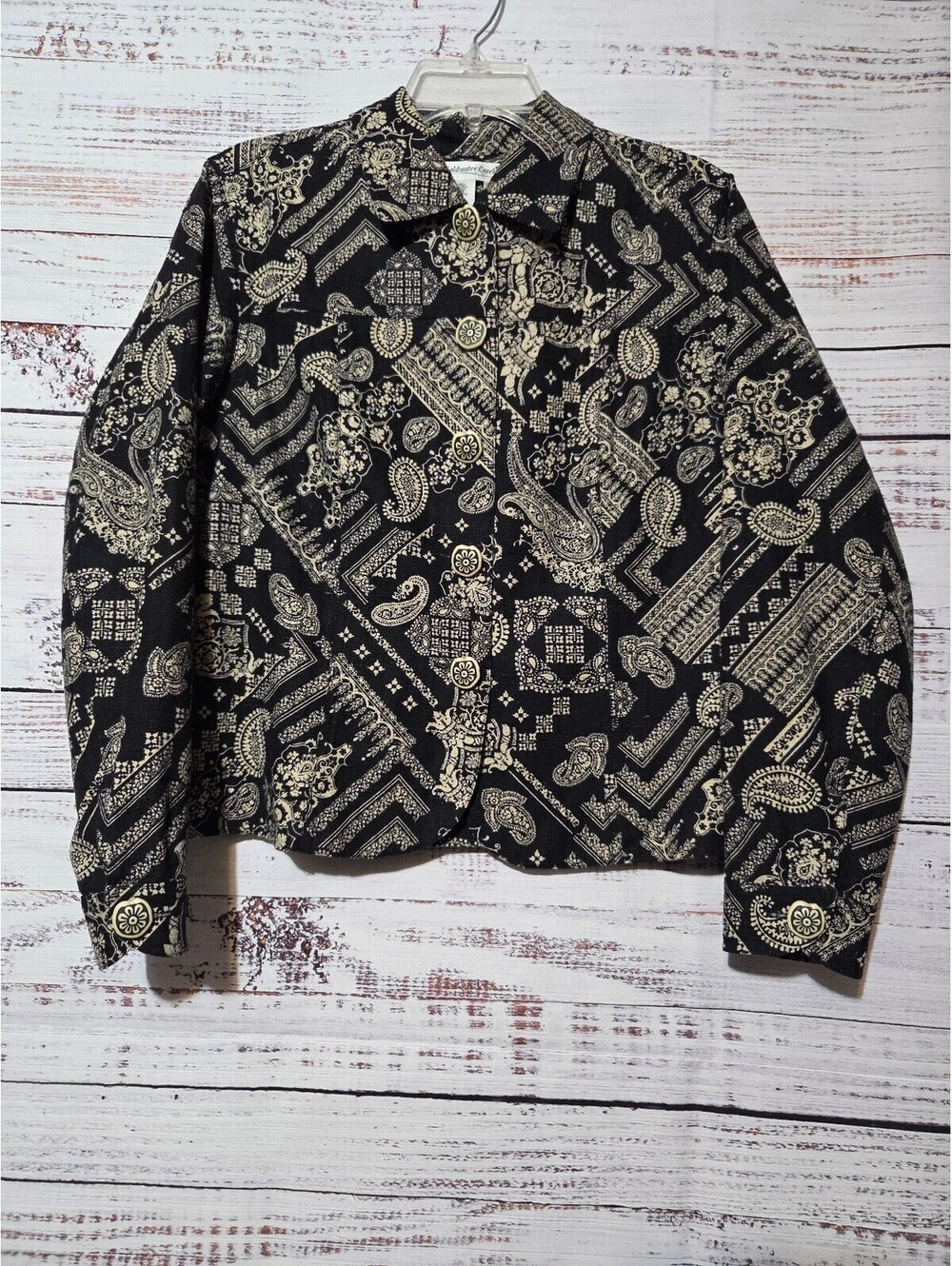 Coldwater Creek M Jacket Black and Cream Paisley Luxury Vintage Silk Blend